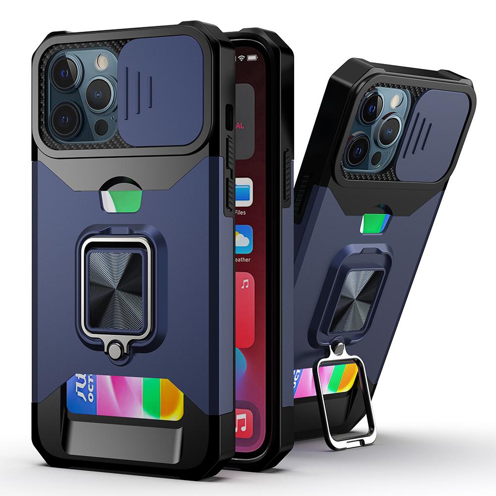 iPhone 12 & iPhone 12 Pro (Open Camera Hole) Multi-Functional Card Slot Hybrid Case with Magnetic Ring Stand, photo 6 of 7