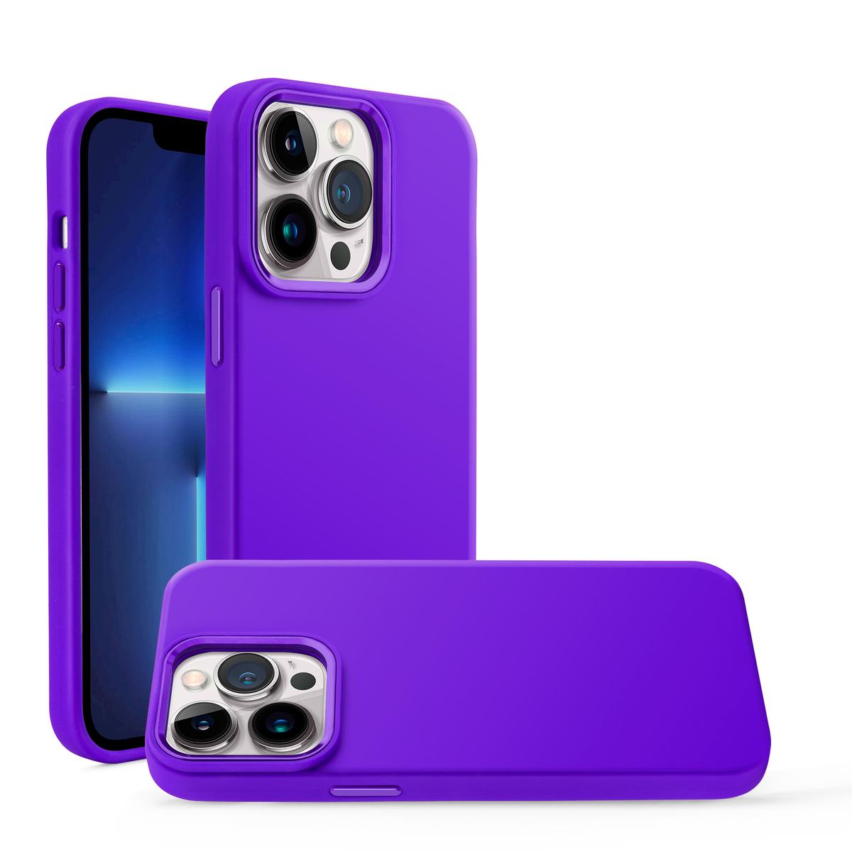 iPhone 15 Premium LIQUID Silicone with Metal Buttons and Camera Edges Case Cover - Purple