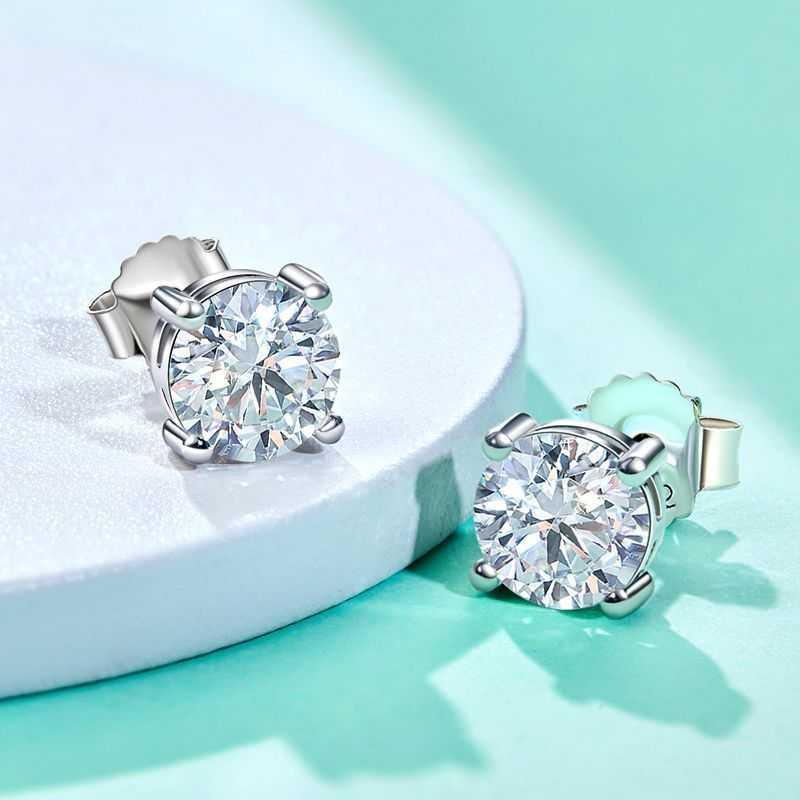925 Sterling Silver Round Moissanite Diamond Classic Simple Four Claw Earrings For Ladies Christmas Gift, photo 4 of 6