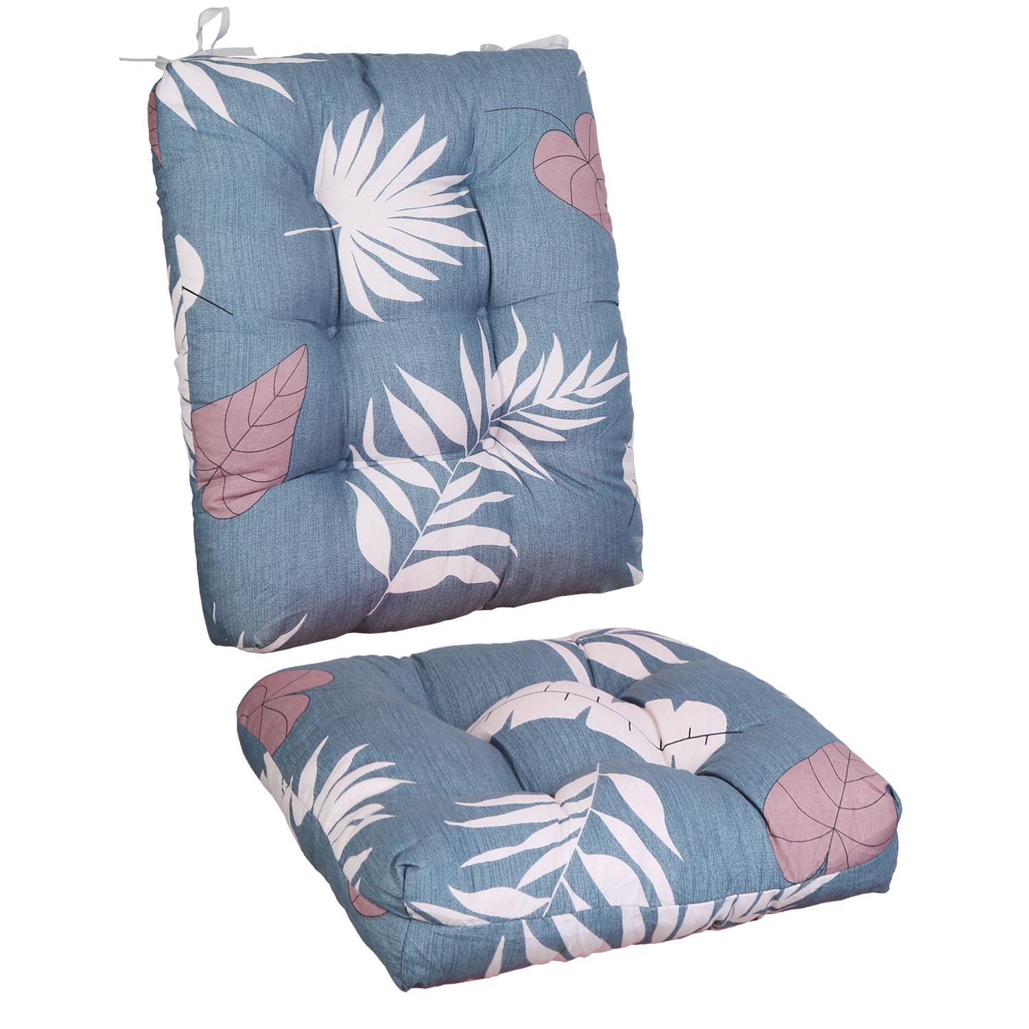 Rocking Chair Cushion Set, Back and Seat with Non-Slip Ties, Blue Grey Leaf