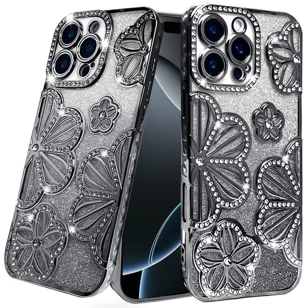 Luxury Bling Flower Pattern Rhinestone Case for iPhone 16 Pro Max | Available in Multiple Colors | US Seller | Free Delivery