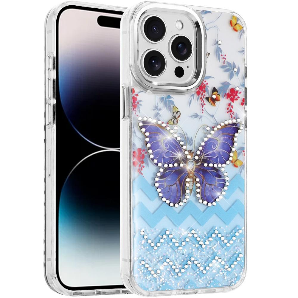 For iPhone 14 PRO MAX 6.7" Resin Epoxy Design Diamond Metal Edged Hybrid Case - D, photo 2 of 4
