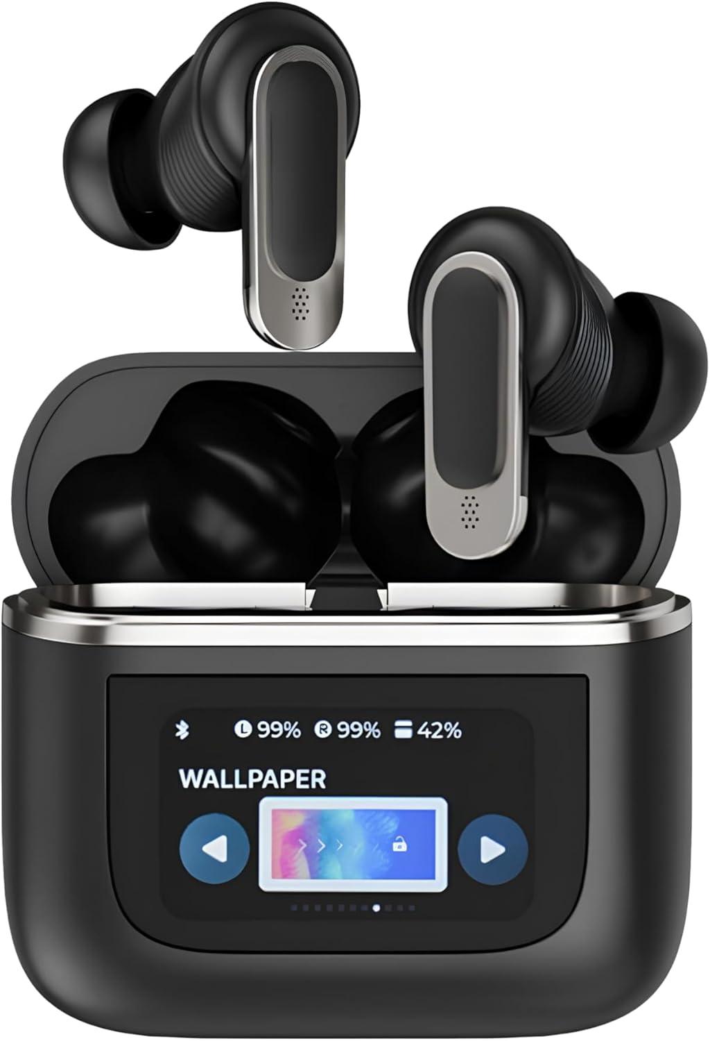 Touch Screen Earbuds, Active Noise Cancelling True Wireless Stereo Bluetooth 5.3 Waterproof LED Smart Screen Earbuds, 30H Long Playtime 10mm Drivers with Big Bass, 4 Mics for AI Clear Calls
