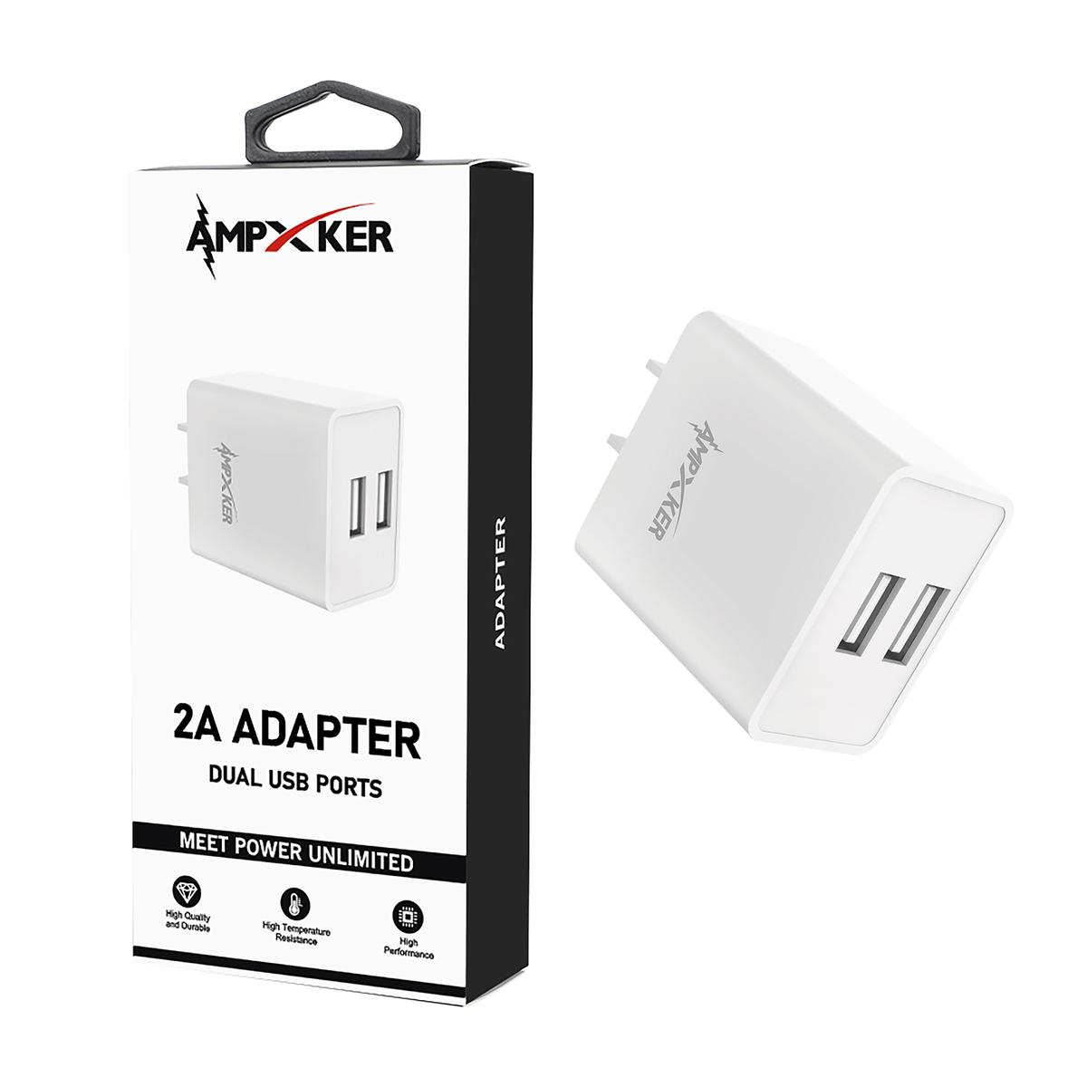 Dual USB Port - Adapter - 2 AMP - WHITE