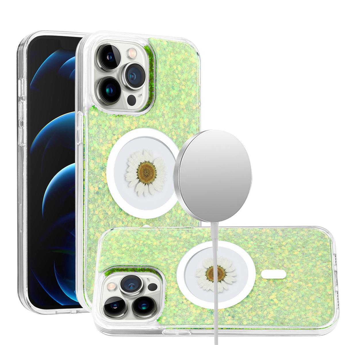 iPhone 15 Pro Real Flower Epoxy Glitter Hybrid Case – Magnetic Ring Circle Design, photo 3 of 12