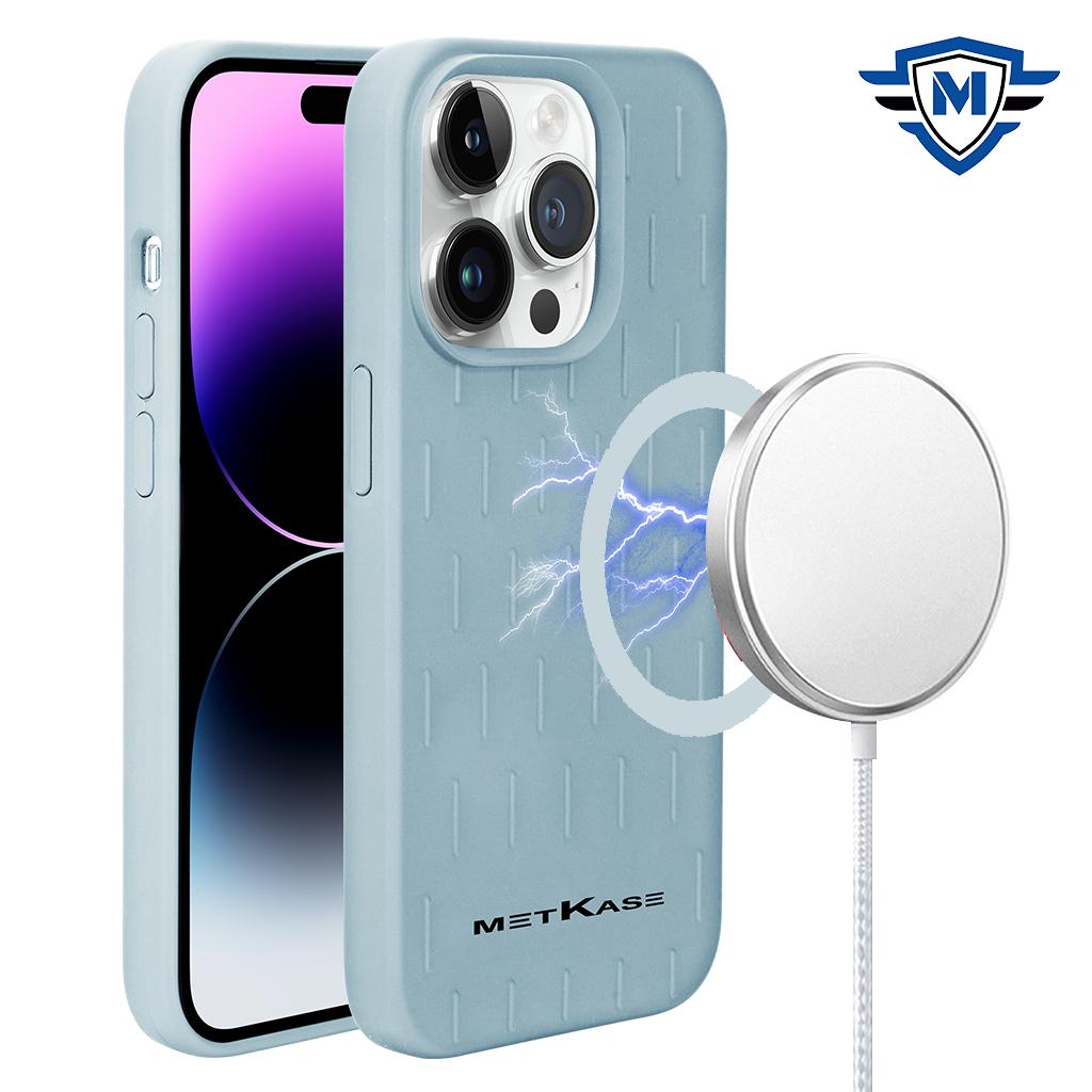iPhone 15 METKASE Boundless Liquid Silicone [Magnetic Circle] Thick Lined Design Hybrid Case - Cyan