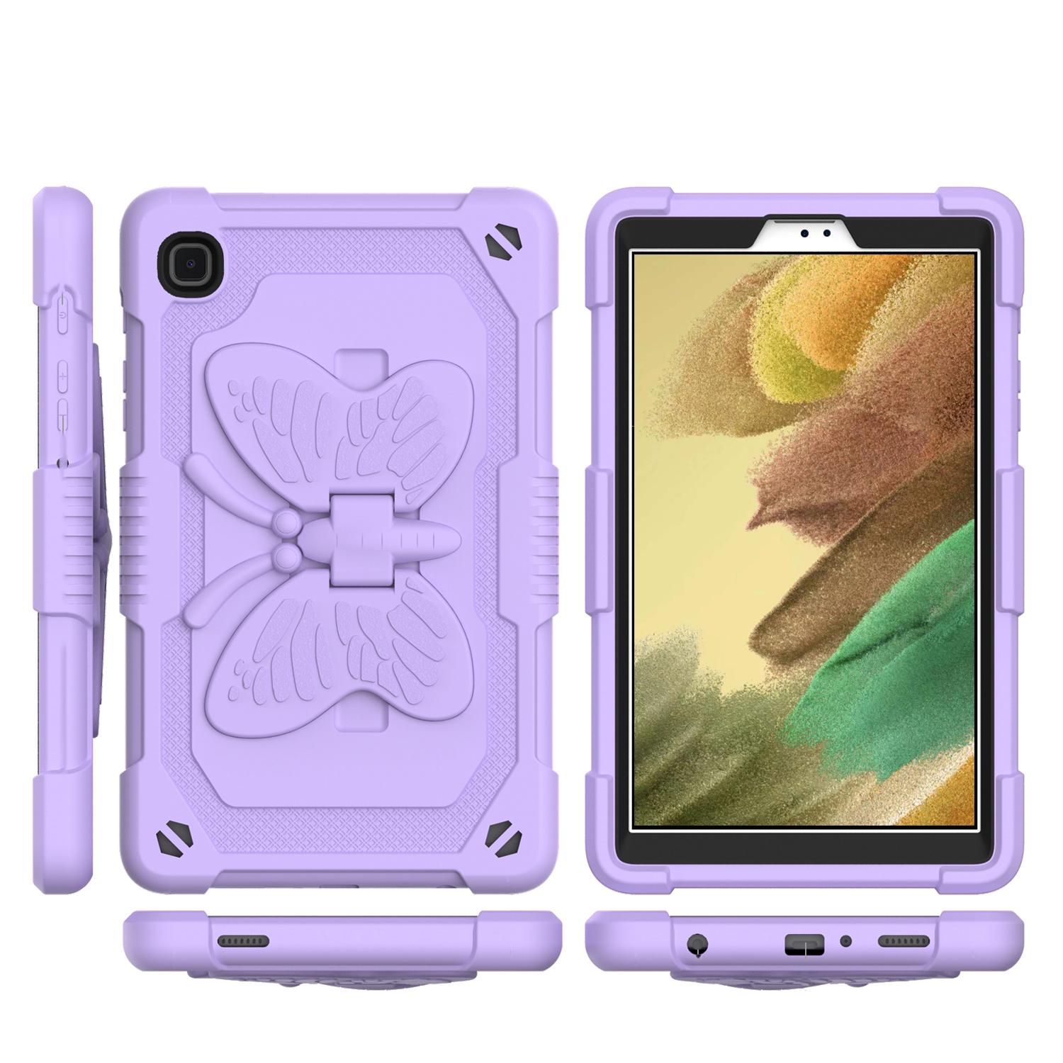Samsung Galaxy Tab A7 Lite 8.7 inch Butterfly Kickstand 3in1 Tough Hybrid Case Cover with Shoulder Strap - Light Purple