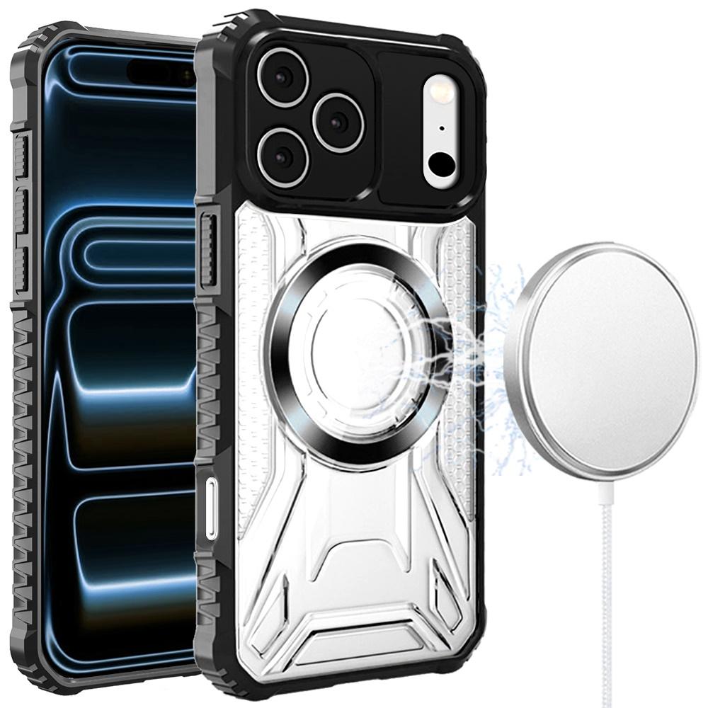 IPhone 17 Pro [Magnetic Circle] CD Pattern Transparent Rugged Hybrid - Black
