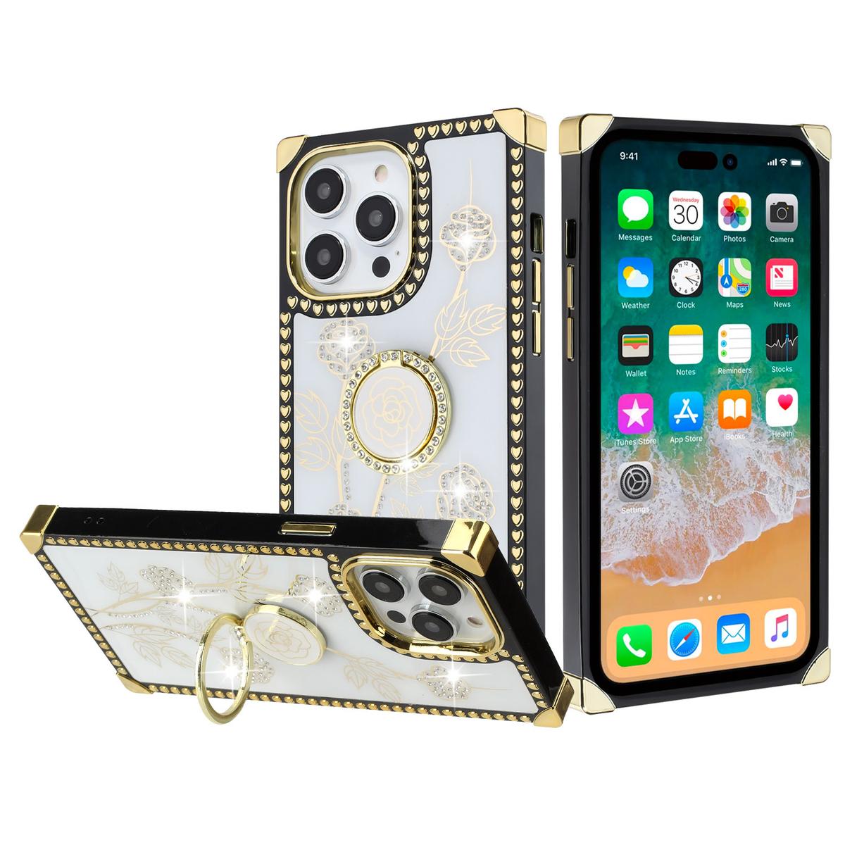 Apple iPhone 14 PRO 6.1" Passion Glitter Diamond Case with Ring Stand | Sparkling Hybrid Cover with Kickstand