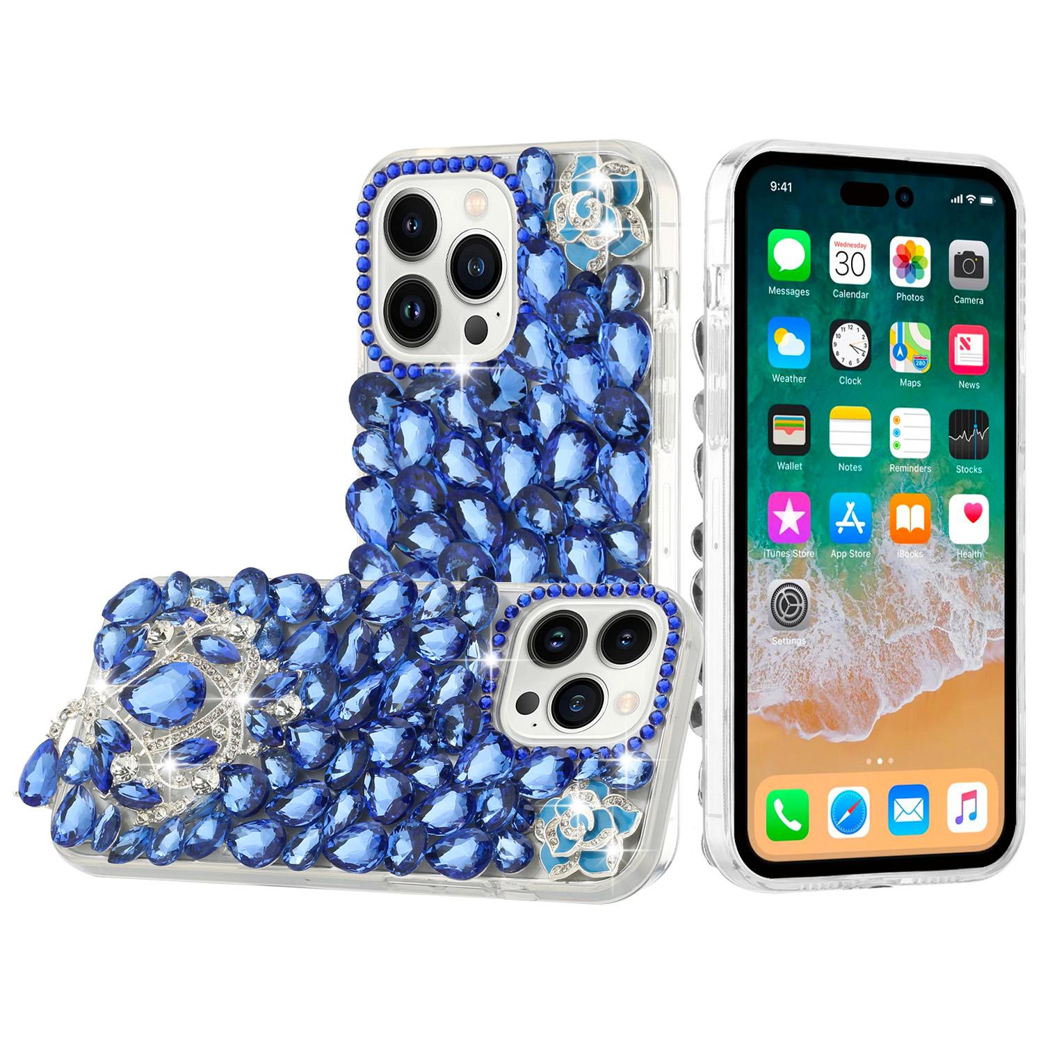 iPhone 15 Jewel Full Diamond Bling Case Cover - Blue