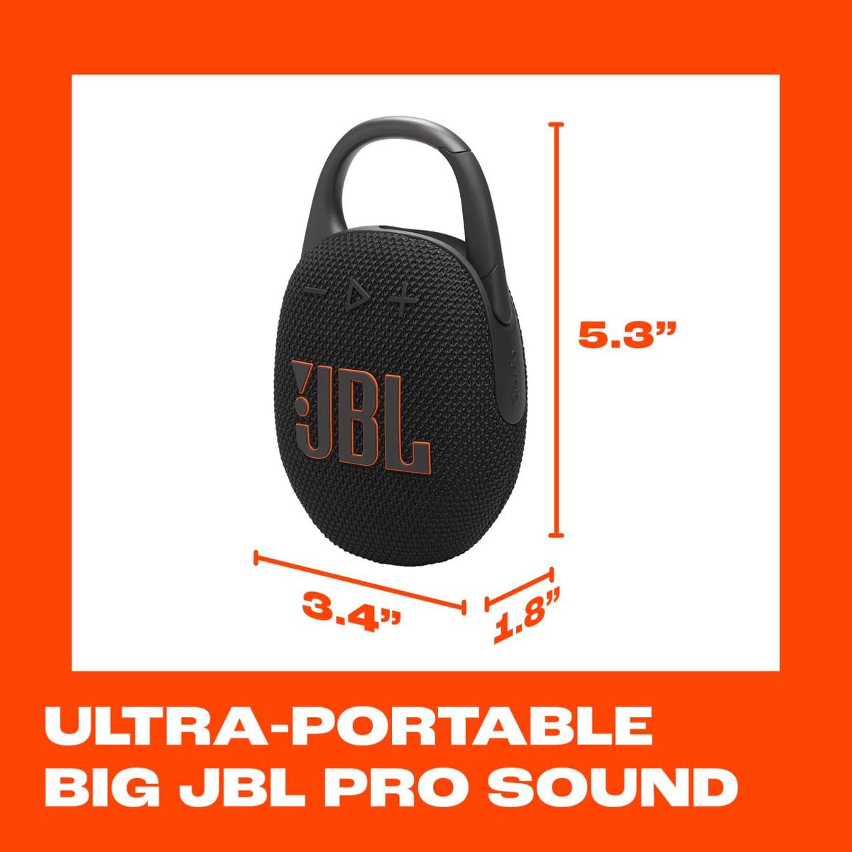 JBL Clip 5 - Ultra-Portable, Waterproof & Dustproof Bluetooth Speaker, Big Pro Sound with Punchy bass, Integrated Carabiner, Up to 12 Hours of Play, Made in Part with Recycled Materials (Black), photo 5 of 7