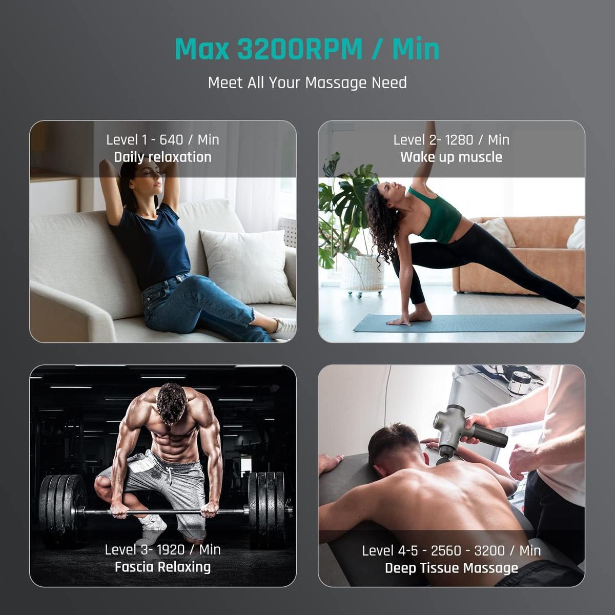 Mebak 3 Massage Gun Deep Tissue Percussion Muscle Massager Gun Handheld Electric Back Neck Massager for Body Athlete Pain Relief Super Quiet Portable Sport Massager with Brushless Motor 7 Head 5 Speed, photo 3 of 8