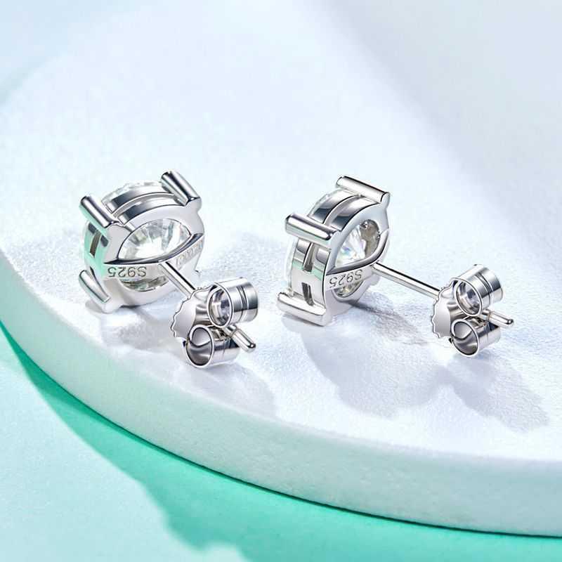 925 Sterling Silver Round Moissanite Diamond Classic Simple Four Claw Earrings For Ladies Christmas Gift, photo 3 of 6