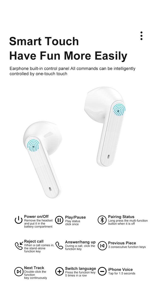TWS True Wireless Bluetooth Stereo Earbuds with Charging Case-White, photo 4 of 4