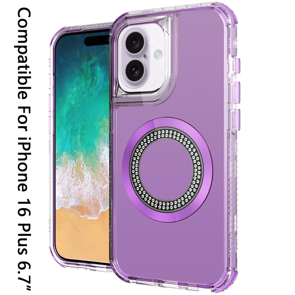 iPhone 16 Plus 6.7" Bling Chrome 3-in-1 Hybrid Case | Magnetic Ring Stand with Glitter Accents & Shockproof Protection, photo 6 of 6