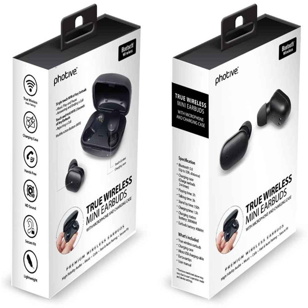 Photive PH-TWS-Micro Premium Mini True Wireless Earbuds with Compact Charging Case – Bluetooth 5.0, Noise Isolation, 15-Hour Playtime