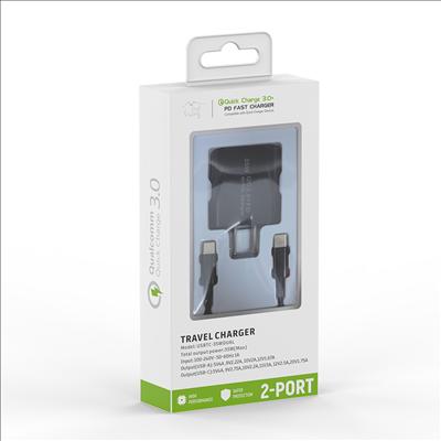 2-IN-1 35W PD Fast Type C&USB Dual Ports Wall Charger+Type C to Type C Cable Cord in Black, photo 2 of 2