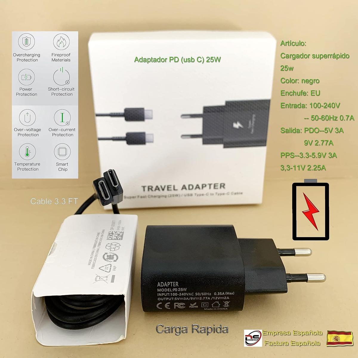 D.Square Type C Charger 25W Black Fast Charge with USB Cable C-C 1m/3.3ft / PD 3.0 Type C Compatible with iPad Pro, iPad Air 4th, iPad Mini 6th, Google Pixle 5/4, Galaxy, Huawei, photo 5 of 6