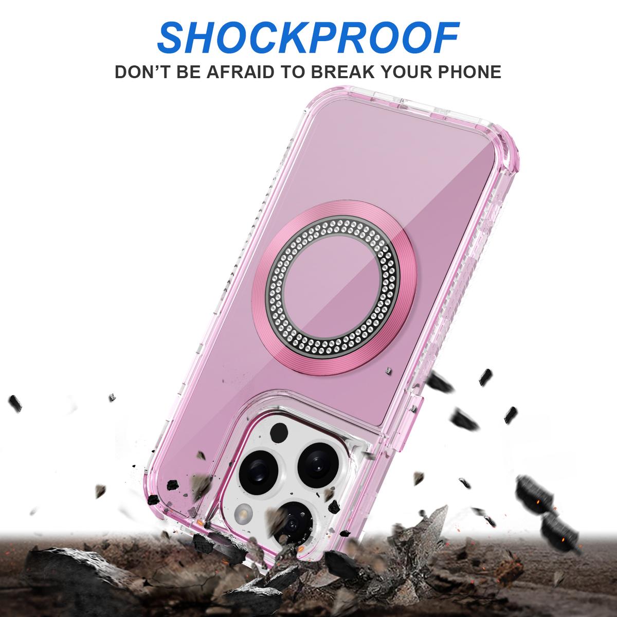 iPhone 14 PRO MAX 6.7" Magnetic Ring Circle Bling Chrome 3in1 Hybrid Case – Sparkling Style with All-Around Protection, photo 2 of 6