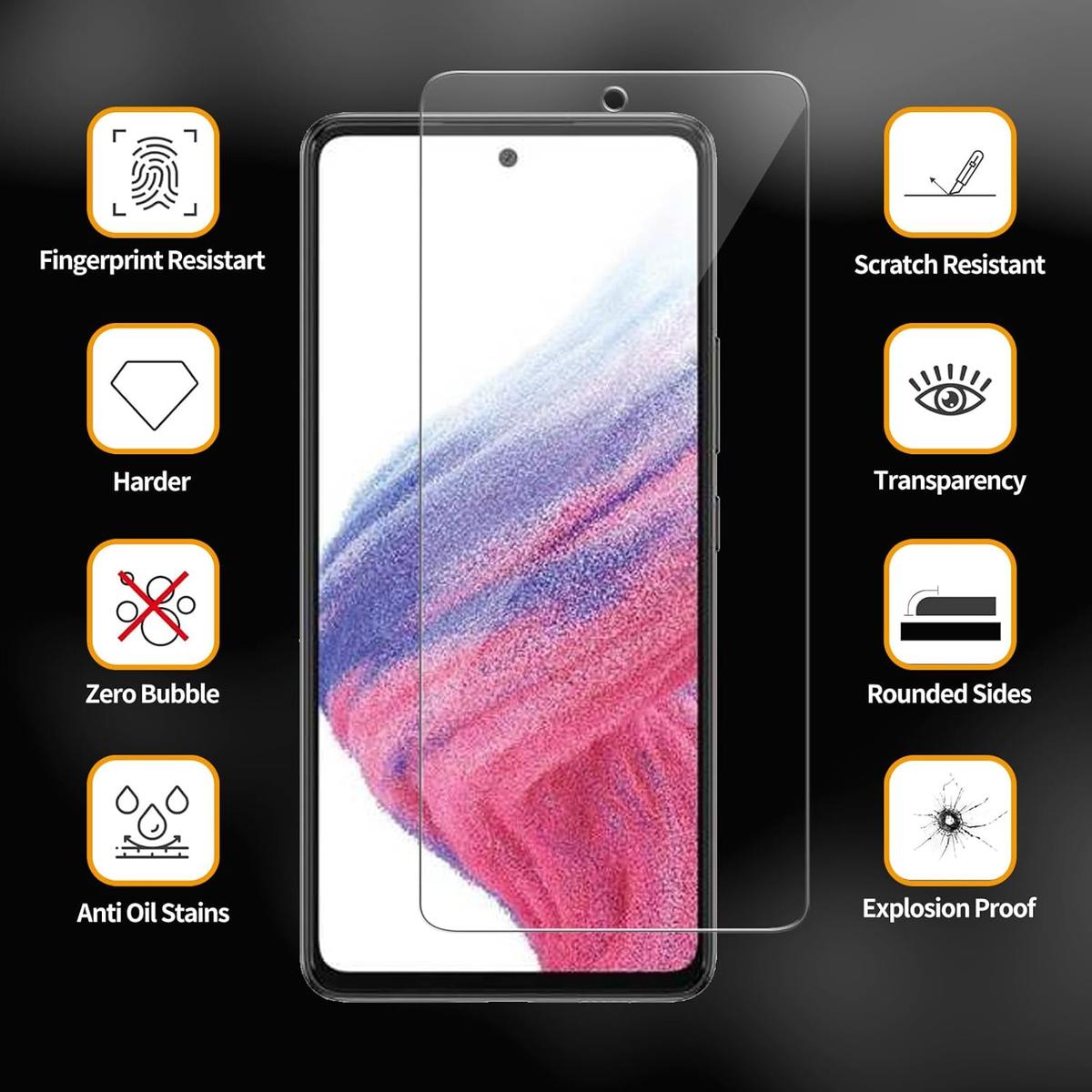 Pack of 3 Samsung Galaxy A53 Tempered Glass Screen Protectors – Shatterproof, Scratch Resistant, HD Clear & Easy Bubble-Free Install, photo 2 of 4