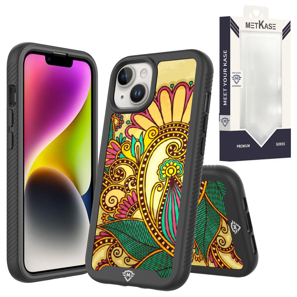 iPhone 15 METKASE Premium Exotic Design Hybrid Case in Slide-Out Package - Antique Flower