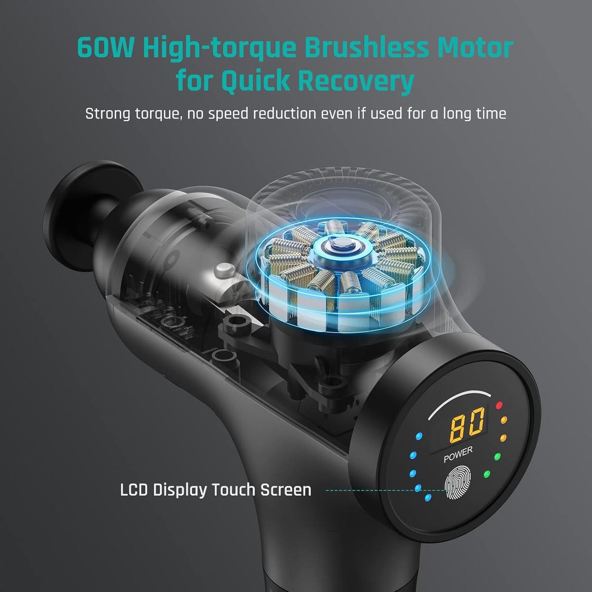 Mebak 3 Massage Gun Deep Tissue Percussion Muscle Massager Gun Handheld Electric Back Neck Massager for Body Athlete Pain Relief Super Quiet Portable Sport Massager with Brushless Motor 7 Head 5 Speed, photo 6 of 7