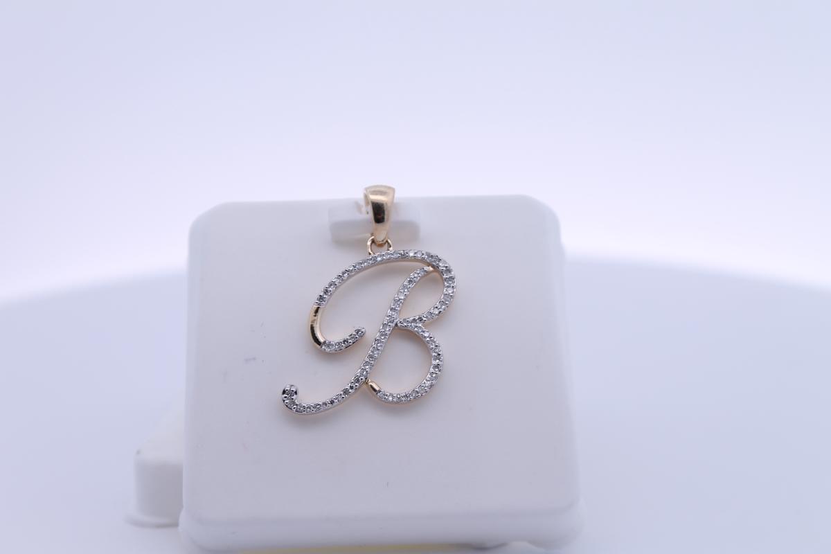 10K Gold With Natural Diamonds Initial B Pendant-Minamilst