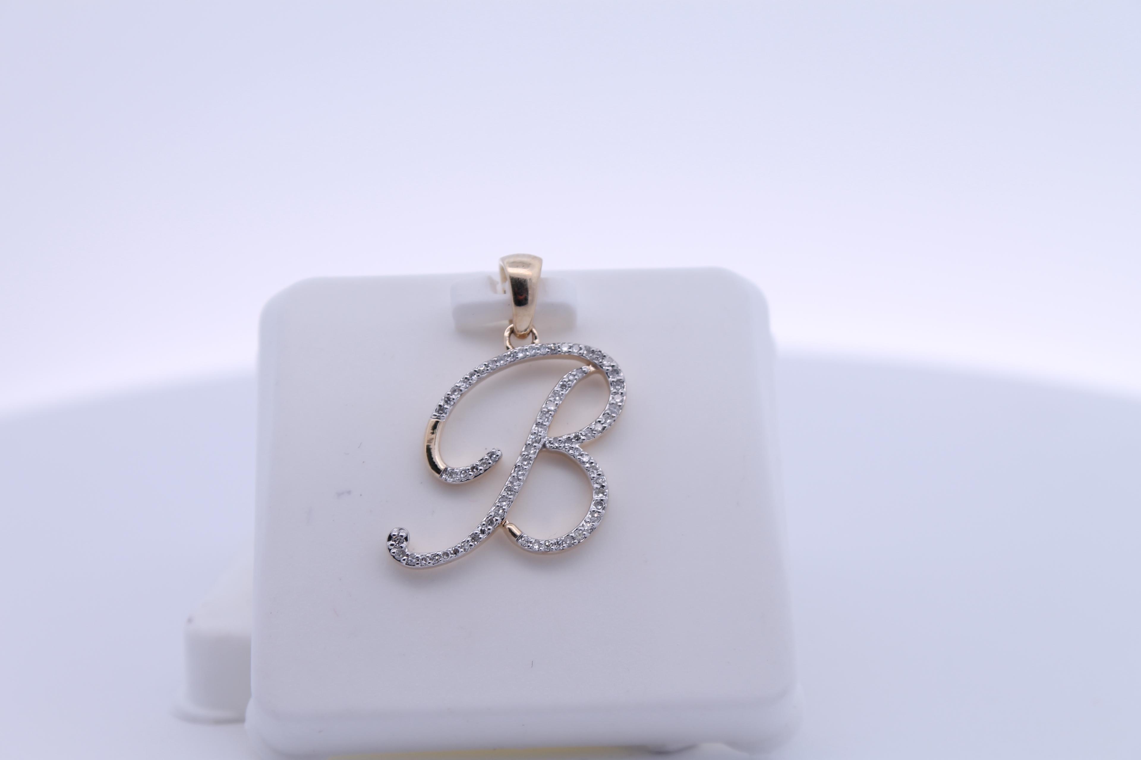10K Gold With Natural Diamonds Initial B Pendant-Minamilst