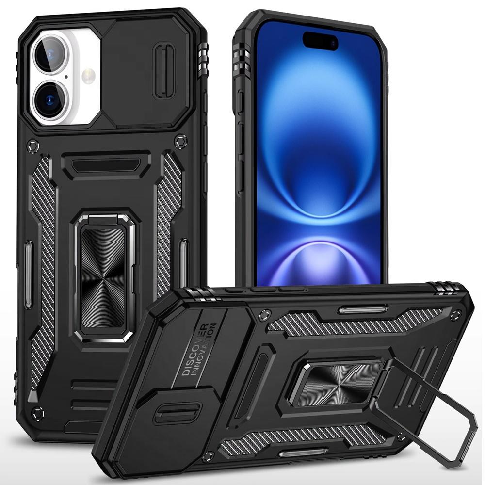 For iPhone 17 High Quality Utter Tough Metal Ring Movable Camera Window Hybrid Case Cover