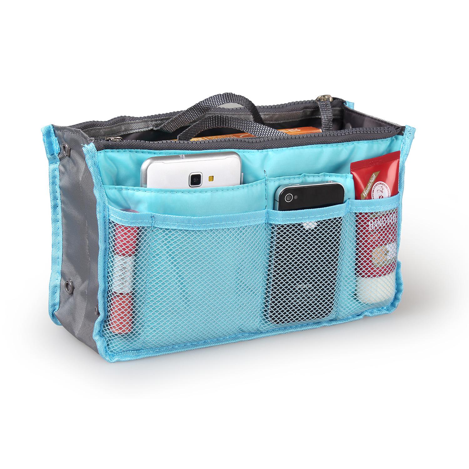 Handbag Organizer Insert with Handle, 13 Pockets, Blue