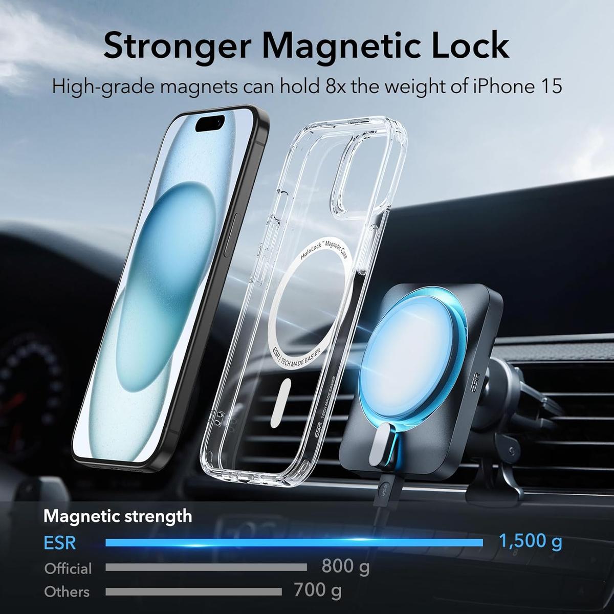 ESR for iPhone 15 Case, Compatible with MagSafe, Military-Grade Protection, Yellowing Resistant, Scratch-Resistant Back, Magnetic Phone Case for iPhone 15, Classic Series, Clear, photo 2 of 6