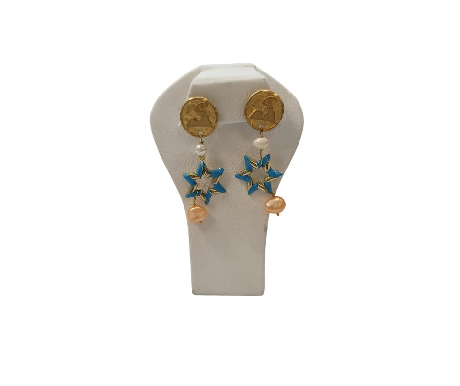Star enamel colorful drop Earrings with pearls