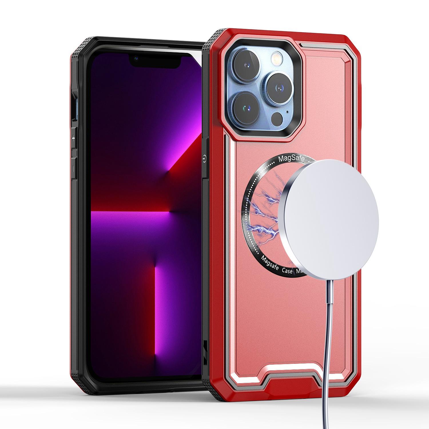 iPhone 15 Rank [Magnetic Circle] Tough Strong Modern Fused Hybrid - Red