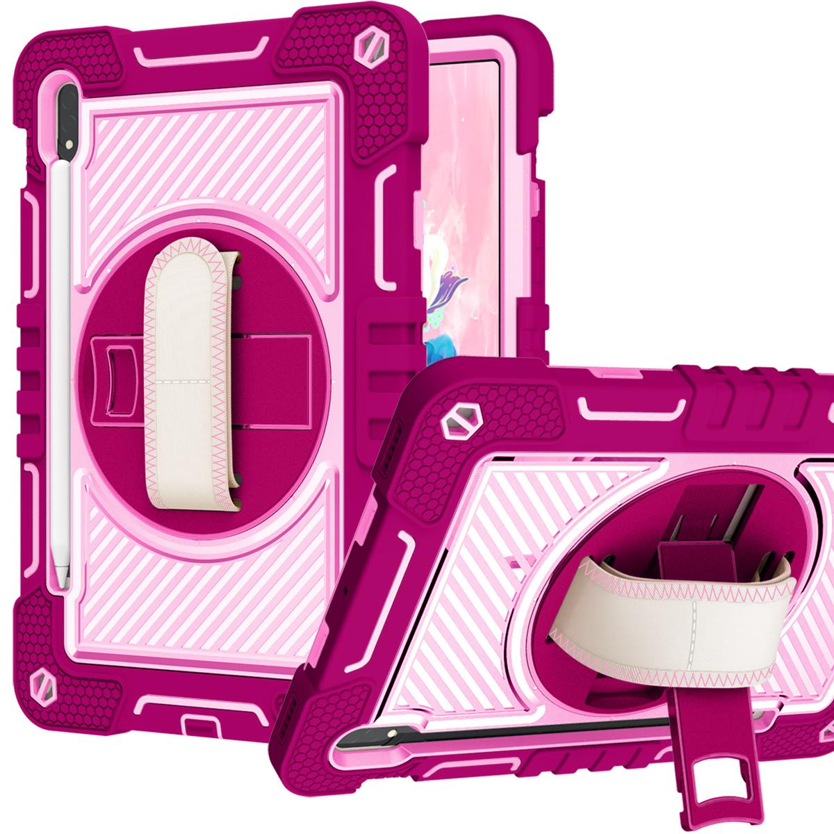 Samsung Tab S8 3in1 Multi-Functional Tablet Case for Hand, Shoulder, Pencil & Stand - Rose Pink/Pink