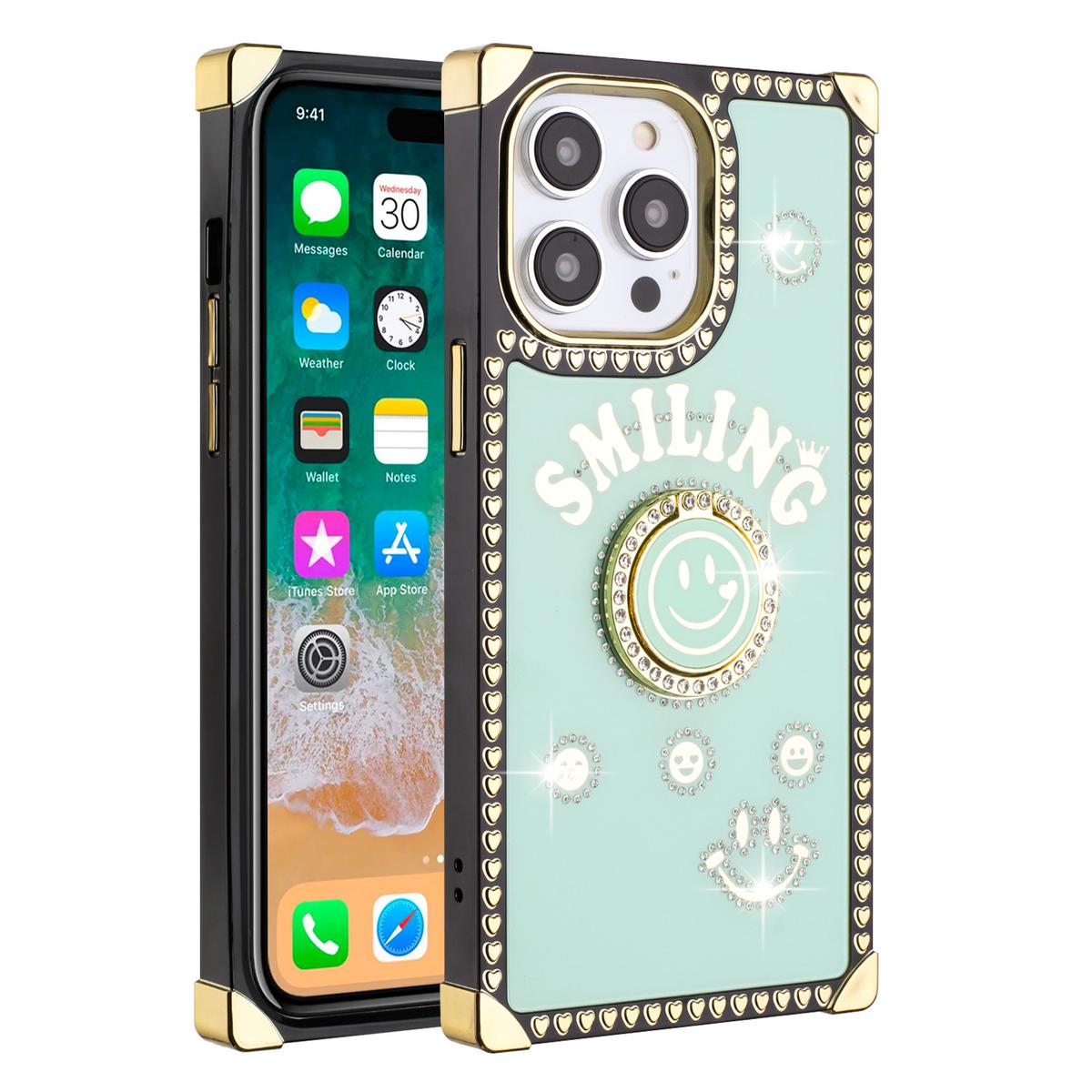iPhone 15 Pro Passion Hearts Smiling Diamond Ring Stand Case Cover, photo 14 of 15