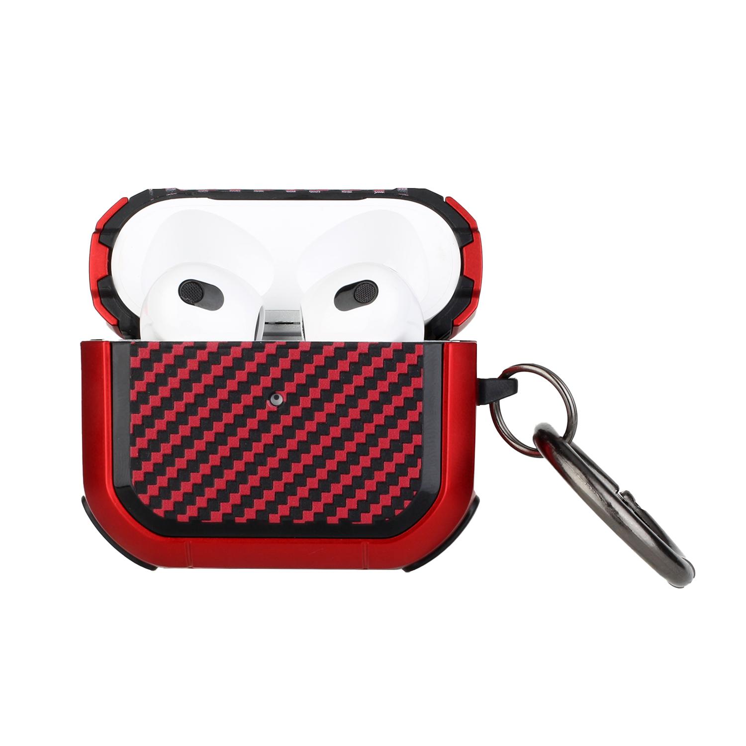 AirPods Pro2 (2022 2nd Version) Carbon Fiber Design Hybrid With Metal Hook Case Cover - Red