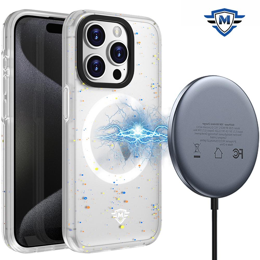 iPhone 15 METKASE Iridescent Spots [Magnetic Circle] Hybrid - White+iridescent Spots