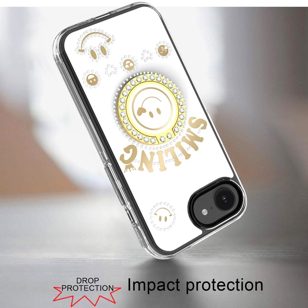 iPhone 16E (E Edition) / SE4 (2025) Smiling Glitter Ornament Bling Hybrid Case with 360° Ring Stand – Sparkly Dual-Layer Protection, photo 8 of 9