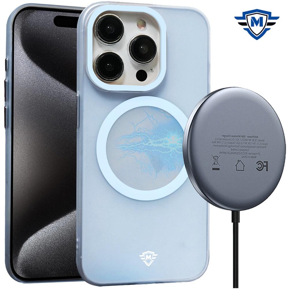 iPhone 15 METKASE Premium Chrome Edged Camera [Magnetic Circle] Shockproof Hybrid - Blue