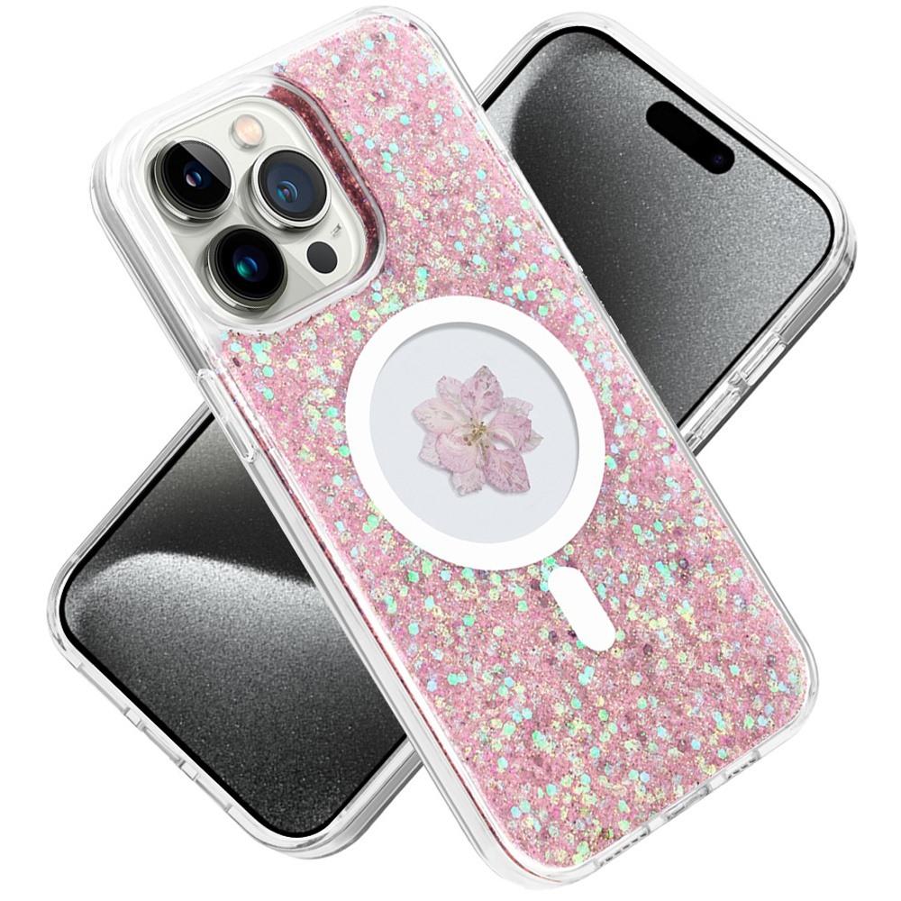 iPhone 15 Pro Real Flower Epoxy Glitter Hybrid Case – Magnetic Ring Circle Design, photo 12 of 12