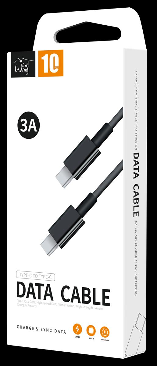 High Quality 10-Feet Rubberized iPhone TYPEC TO TYPEC Cable Cord in Black