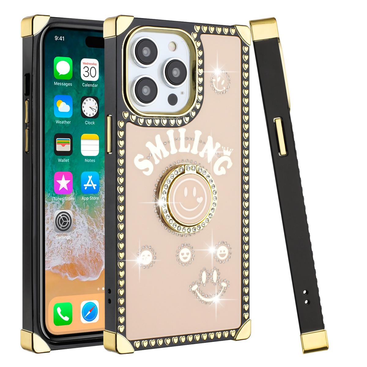 iPhone 15 Pro Passion Hearts Smiling Diamond Ring Stand Case Cover, photo 8 of 15