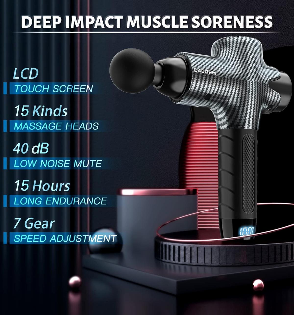 DACORM Massage Gun Deep Tissue Percussion - Muscle Massage Gun for Athletes,Super Quiet Portable Electric Sport Massager,Handheld Deep Tissue Massager of Y8 Pro Max（Carbon), 1 Count, photo 7 of 7