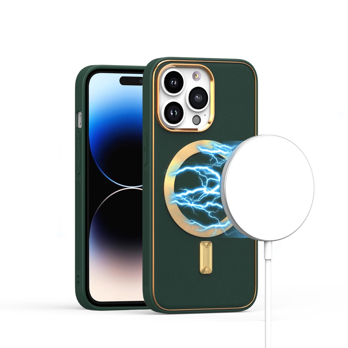iPhone 15 Ultimate Quality PU Leather Hybrid Case Cover - Midnight Green