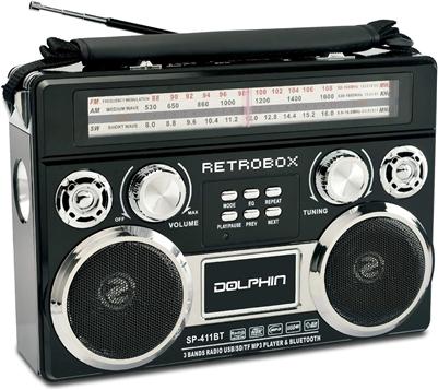 Dolphin SP-411BT RETROBOX Portable Bluetooth AM/FM Radio (Black)