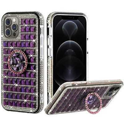 Ornament Bling Diamond Crystal Case for Ip13 Pro 6.1'', Ring Stand on Purple