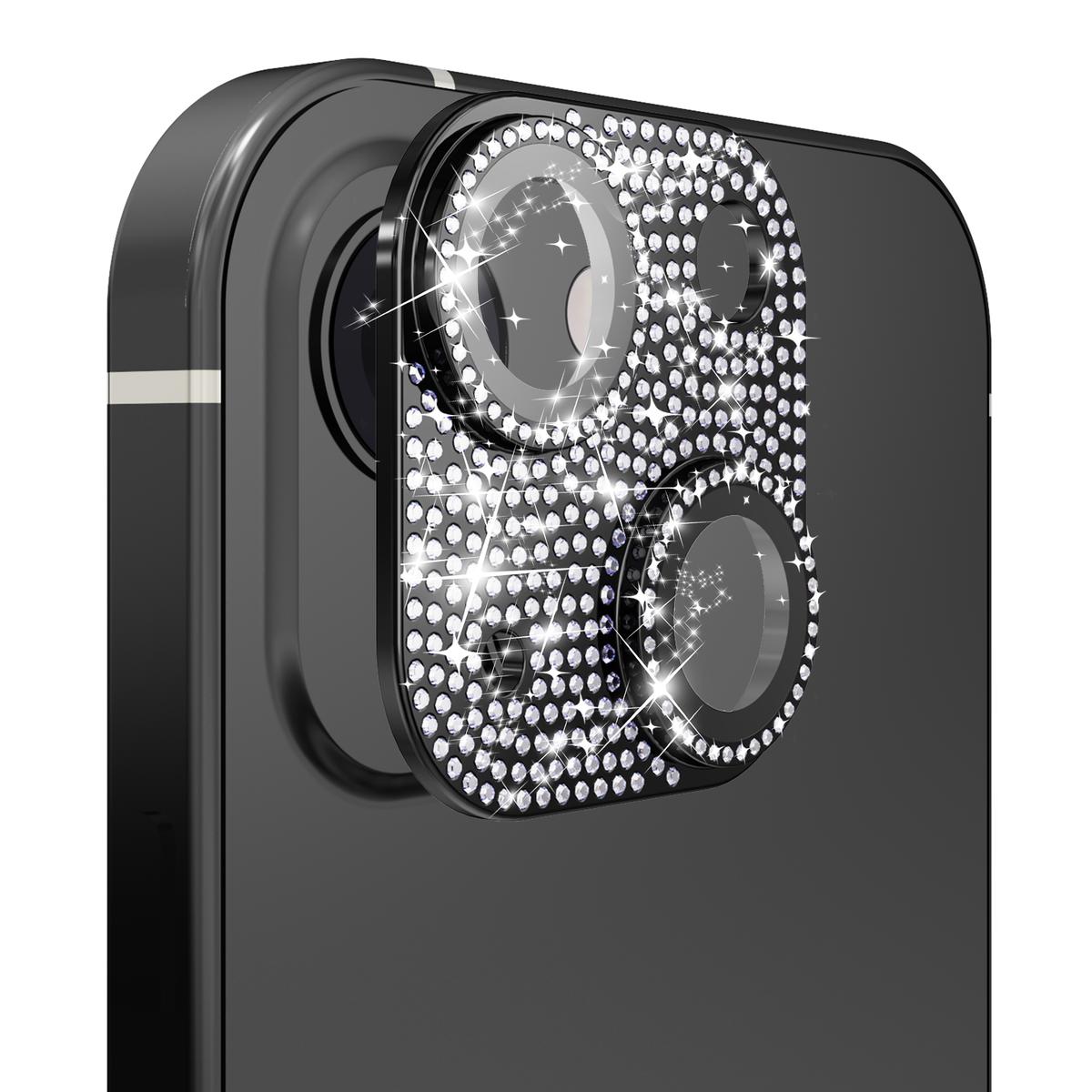 Apple iPhone 13/13 Mini Diamond Bling Camera Lens Full Tempered Glass - Black