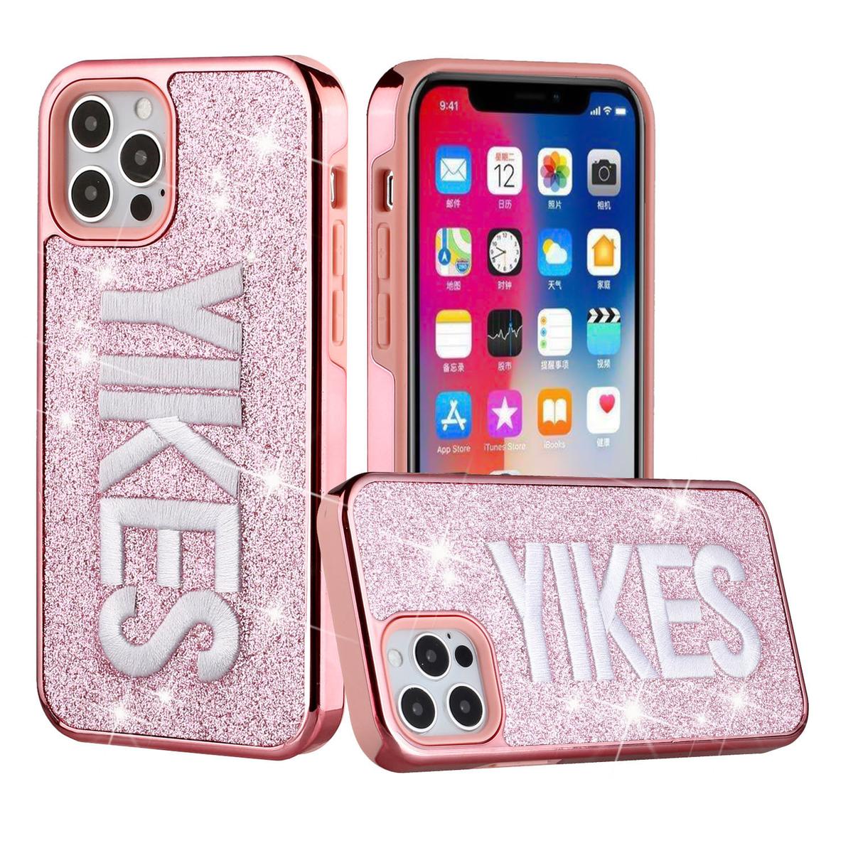 iPhone 12 Pro Max 6.7" Embroidery Bling Glitter Chrome Hybrid Case Cover, photo 4 of 6