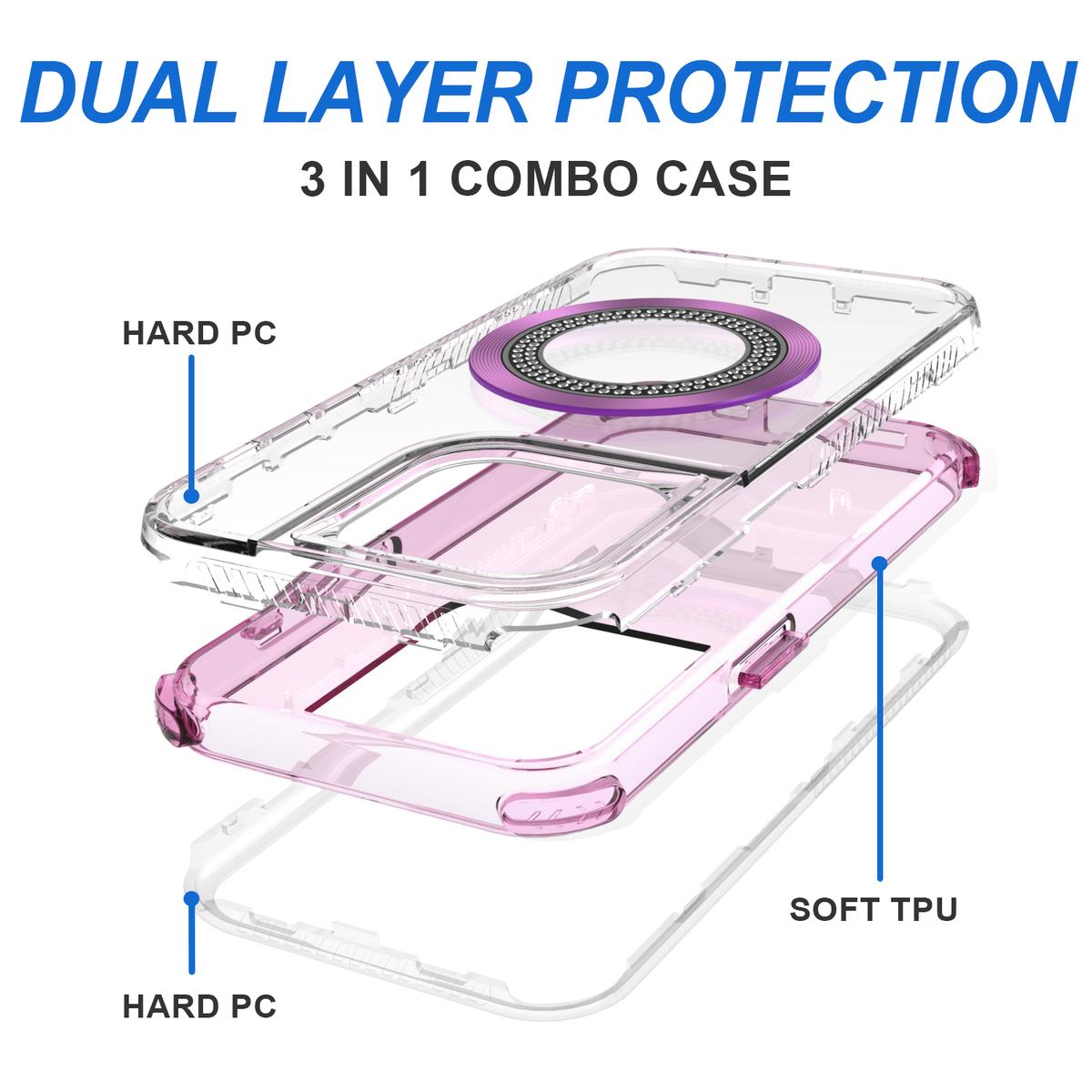 iPhone 13 Pro Max Magnetic Ring Circle Bling Chrome 3-in-1 Hybrid Case – Glamorous Grip with Full Protection, photo 2 of 7