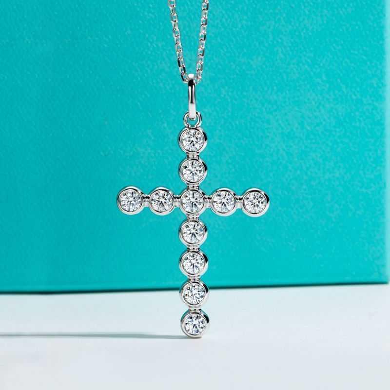 Sterling Silver Cross Pendant Moissanite 4.0mm Necklace 45+2+3cm D Color VVS1, photo 3 of 6